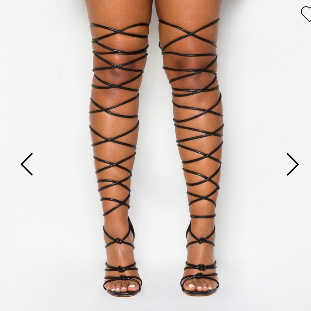 Simmi Shoes Snake Print Lace Up Black Heels